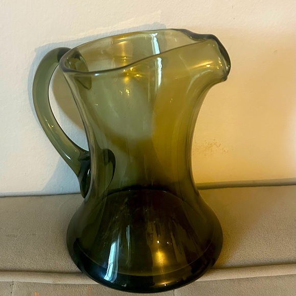 Vintage Other - Vintage Glass Green blown glass pitcher Mid-Century Modern (MCM) Olive, avocado